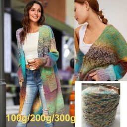 Fil de laine Mohair en peluche pour tricot couleur arc-en-ciel à la main pour écharpe et pull
