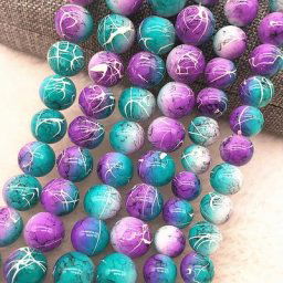 Vente en gros 4/6/8/10mm perles de verre violet et bleu rondes perles d'espacement en vrac motif