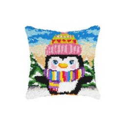 Devant de coussin au point noué « pingouin »