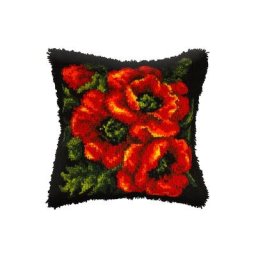Devant de coussin au point noué « coquelicots »