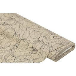 Tissu de décoration « empreinte de feuille », nature/noir