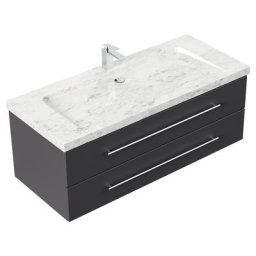 Meuble SDB Damo en anthracite avec une vasque en marbre Carrara White 130cm