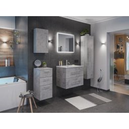 Ensemble de SDB Firenze 70 (5 Pièces/B) en aspect béton avec miroir LED