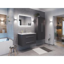 Ensemble de SDB Firenze 90 (4 Pièces/B) en anthracite satiné avec miroir LED