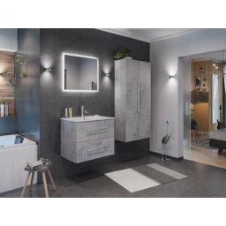 Ensemble de SDB Firenze 70 (4 Pièces/B) en aspect béton avec miroir LED