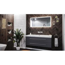 Ensemble de SDB Damo 130 2 pcs incl. Carrara-marbre sans trou robinet anthracite