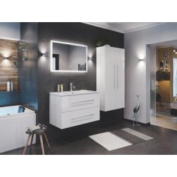 Ensemble de SDB Firenze 90 (4 Pièces/B) en blanc brillant avec miroir LED