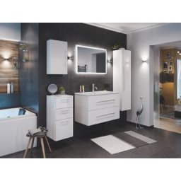 Ensemble de SDB Firenze 90 (5 Pièces/B) en blanc brillant avec miroir LED