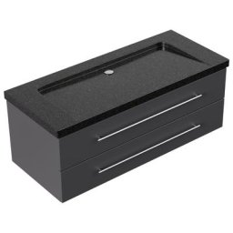 Meuble SDB Damo en avec vasque en granit Galaxy Black 130cm sans pré-perçage