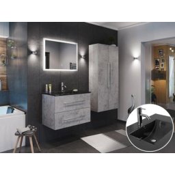 Ensemble de SDB 80 vasque noir (4 Pièces/B) en Aspect Béton avec miroir LED