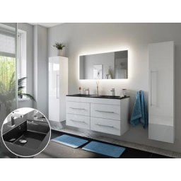 Ensemble meuble de SDB Ovation 4 pièces en blanc brillant avec miroir LED