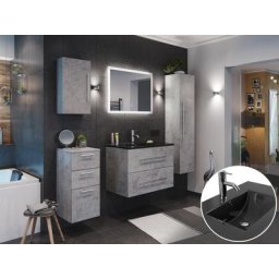 Ensemble de SDB Bridge 80 (5 Pièces/B) en Aspect Béton avec miroir LED