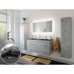 Ensemble meuble de SDB Ovation 4 pièces en Aspect Béton avec miroir LED