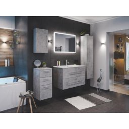 Ensemble de SDB Firenze 90 (5 Pièces/B) en aspect béton avec miroir LED