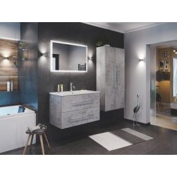 Ensemble de SDB Firenze 90 (4 Pièces/B) en aspect béton avec miroir LED