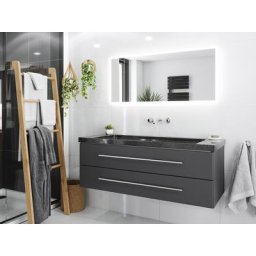 Damo avec vasque en granit Galaxy Black 130cm sans pré-perçage & miroir à LED