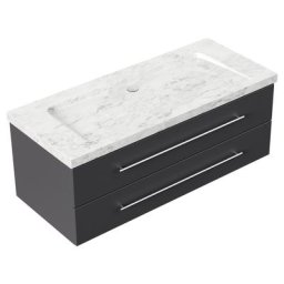 Meuble SDB Damo avec vasque en marbre Carrara White 130cm sans pré-perçage