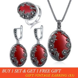AjoDairy-Ensemble de bijoux vintage en résine pour femme haute qualité bleu vert rouge noir