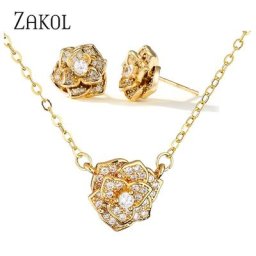 ZAKadvocate-Boucles d'Oreilles en Or Blanc pour Femme Simple Mode Document Rose Fleur CZ