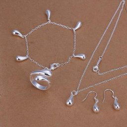 Ensemble de bijoux classiques en argent 925 pour femmes bracelet et collier goutte boucle