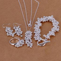 Ensembles de bijoux rétro créatifs en argent 925 perle solide collier de raisin bracelet boucles