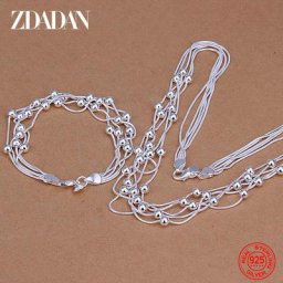 ZDADAN-Ensemble collier et bracelet de perles rondes à cinq lignes en argent regardé 925 pour hommes