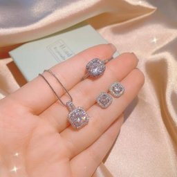 Ensemble de bijoux trois pièces en Zircon pour femmes boucles d'oreilles carrées simples collier