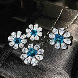 Ensemble de bijoux couleur argent pour femmes 3 pièces fleurs de fiançailles bague collier