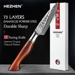 HEZHEN-Couteau d'office avec boîte-cadeau 73 couches d'acier en poudre acier Damas manche