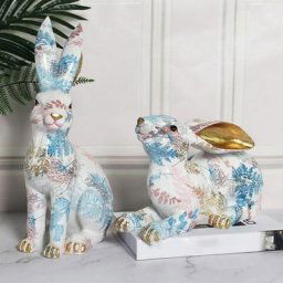 Figurine de lapin de pâques fête charmante maison résine fête de pâques peinture à l'huile lapin