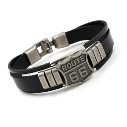 Bracelet en Cuir avec Panneau de Signalisation de Route des Années 60 pour Homme Bijou Noir pour