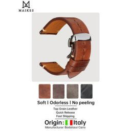 MAIKES – Bracelet de montre fait à la main boucle papillon cuir de vache tanné végétal fabriqué