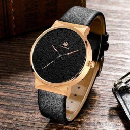 Montre à Quartz en cuir pour homme accessoire de luxe avec cadran en or Rose à la mode Simple et
