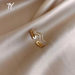 Bagues de couleur or en Zircon en forme de vague pour femme bijoux de luxe coréens bague de filles