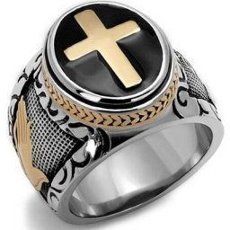 Bague croix deux tons pour hommes main de Jésus-Christ bague de travailleurs priants bague de