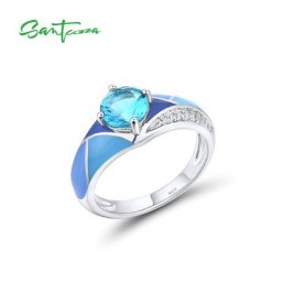 SANTUZZA – bagues en argent Sterling 925 véritable pour femmes élégantes rondes bleues verre blanc