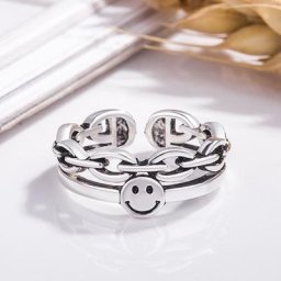Bagues ouvertes pour femmes Vintage couleur argent lettre visage souriant Punk Hip Hop anneau