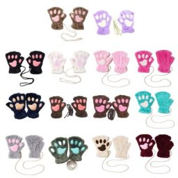 Gants en peluche demi-doigt pour Couple mitaines en forme de dessin animé pour écran tactile