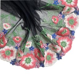 Garniture en dentelle brodée en maille douce fleur noire accessoires de robe tissu en dentelle