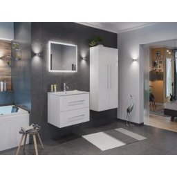 Ensemble de SDB Firenze 70 (4 Pièces/B) en blanc brillant avec miroir LED