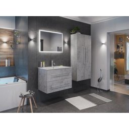 Ensemble de SDB Firenze 80 (4 Pièces/B) en aspect béton avec miroir LED