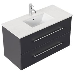Meuble de salle de bain Ely 100 quartz Carrara meuble bas anthracite