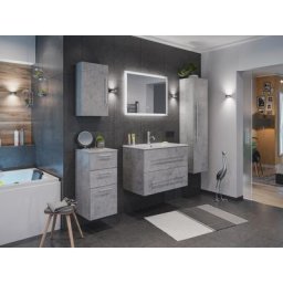 Ensemble de SDB Firenze 80 (5 Pièces/B) en aspect béton avec miroir LED