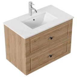 Meuble de salle de bain Ely 80 Cottage quartz Carrara meuble bas chêne clair