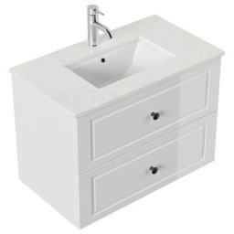 Meuble de salle de bain Ely 80 Cottage quartz Carrara meuble bas blanc brillant