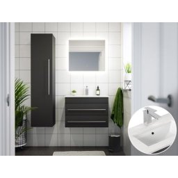 Ensemble meubles SDB ETON 700 quartz Carrara 3pcs miroir LED anthracite