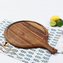 Assiette à pizza ronde en bois avec poignée pierre à pizza plateau à découper ustensiles de
