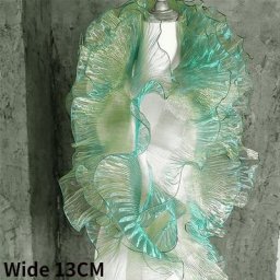 Tissu de dentelle plissée verte en organza tulle de 13cm de large frange ruban robe rideaux