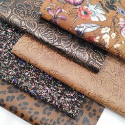 Feuilles de cuir synthétiques à paillettes tissu en cuir gaufré à fleurs imprimé léopard pour