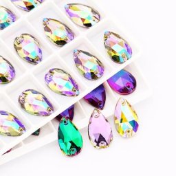 STRABOX-Strass en cristal de verre goutte de haute qualité biscuits à coudre à dos plat vêtements
